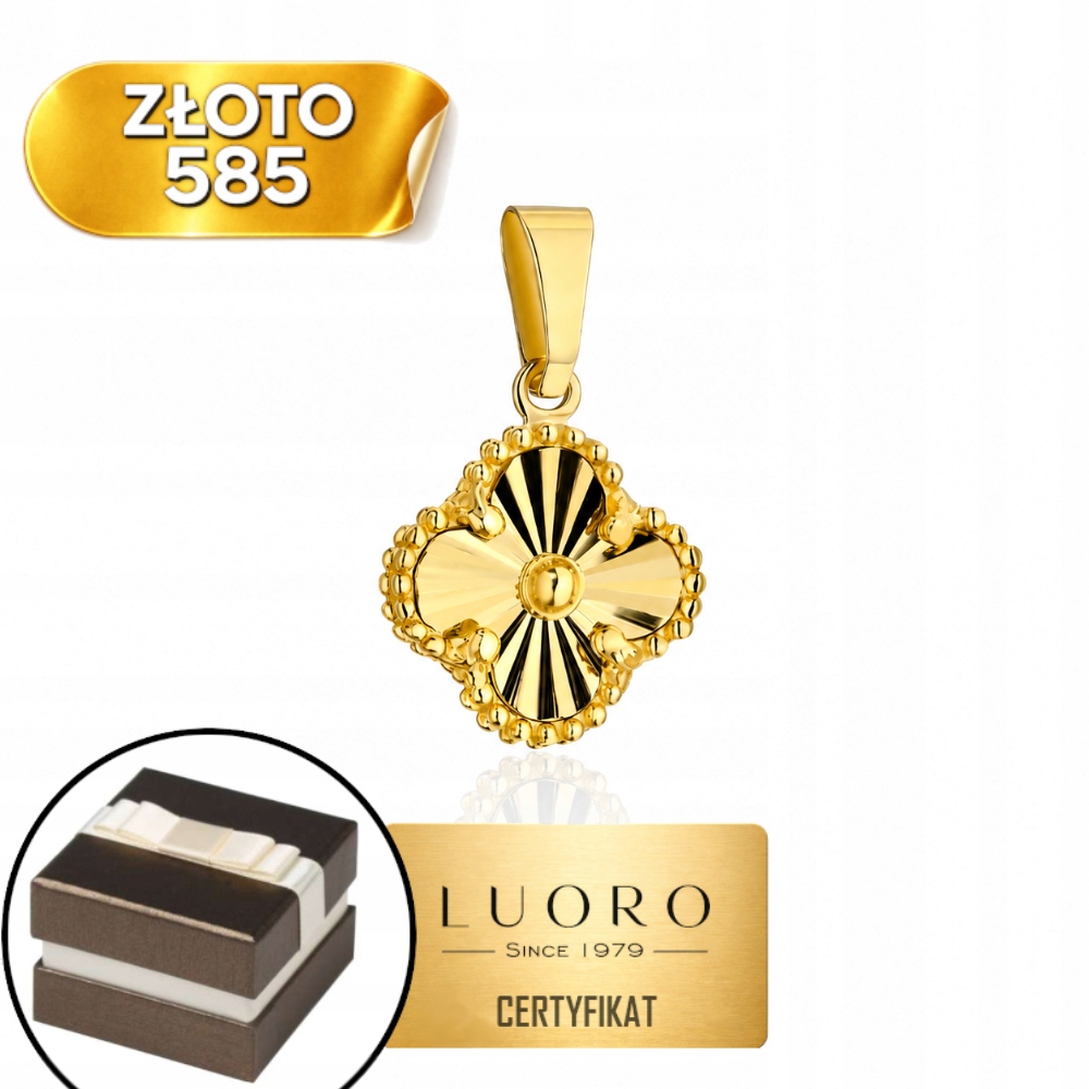 Přívěsek Zlatý 585 14K Čtyřlístek Diamantový Jemný 1,7 CM Elegantní