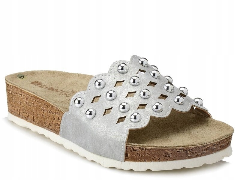 

Srebrne klapki damskie Inblu NM-23 wkł.skórzana 40