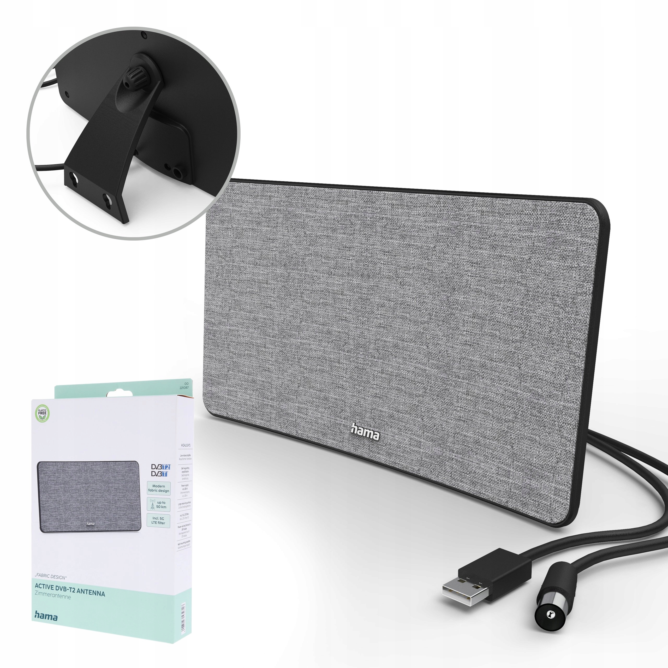 Hama Antena Wewnętrzna Fabric Design DVB-T2 Aktywna Z Filtrem 5G Hd