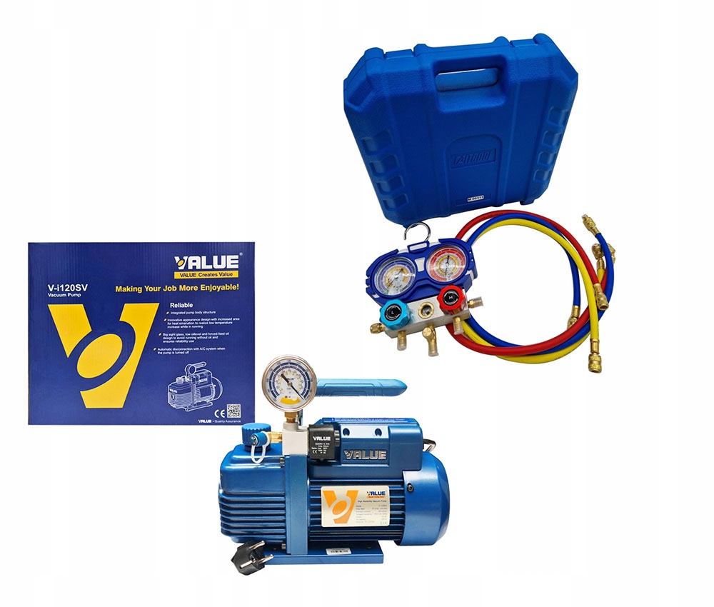 Sada Vákuová pumpa Value V-i120SV manometre Aitcool R32, R410A