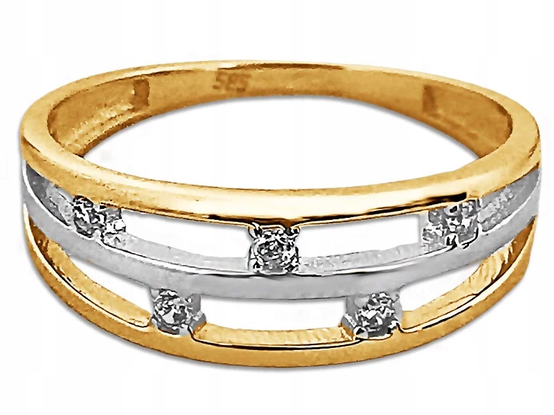 Zlatý prstýnek 585 elegantní ažurový vzor 1,91 g s bílými zirkony 15 r