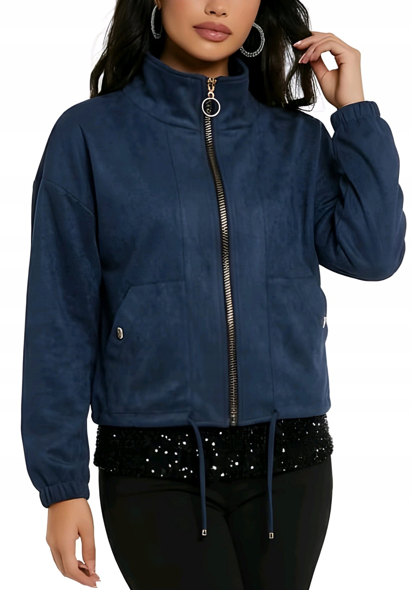 Bunda Bomber Katana Semišová Přechodová Over Size Modrá 4XL/5XL