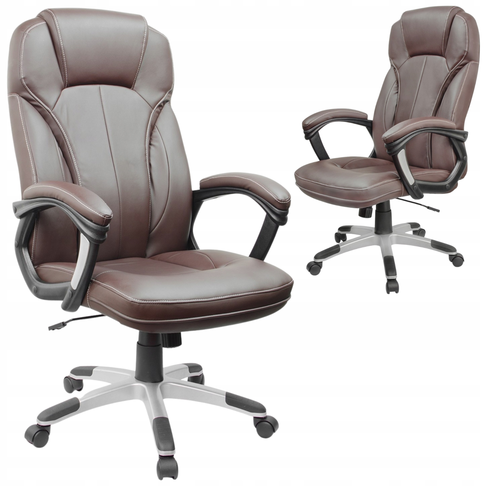 Fotel Biurowy Obrotowy Ekoskóra Krzesło Do Biurka Brązowy