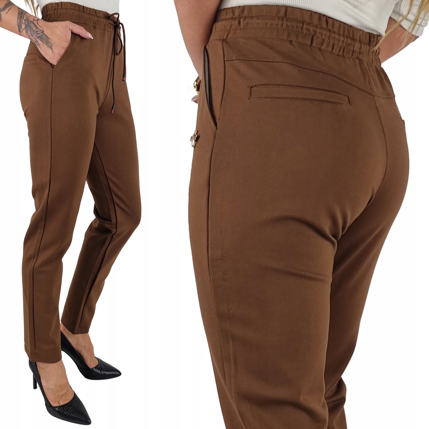 Damskie Spodnie Gumka Wiązane Duże Rozmiary Długie