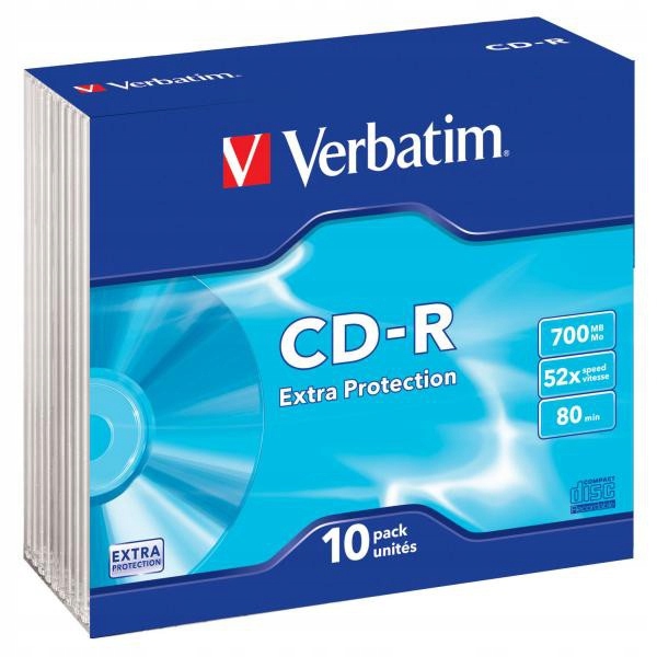 Płyta Verbatim Cd-r, 700MB, Prędkość 52X Slim Case