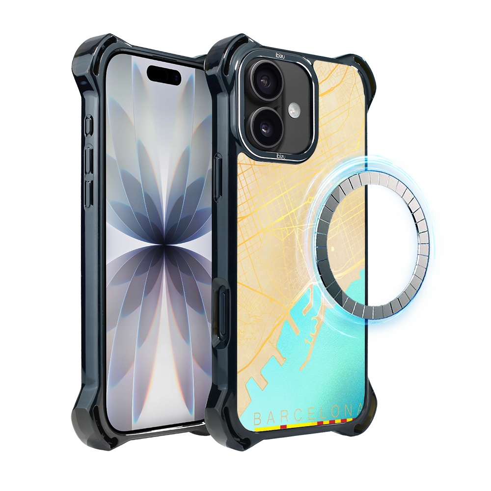 Pouzdro pro iPhone 17 Ibizu DropGuard Ultra s MagSafe, mapa světa, Barcelona
