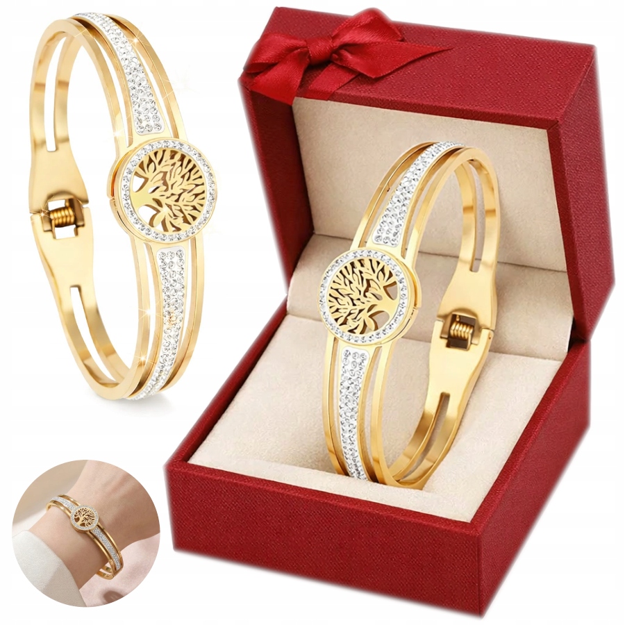 Złota Bransoletka Diamentowana Damska Cyrkonie Drzewko Szczęcia Życia