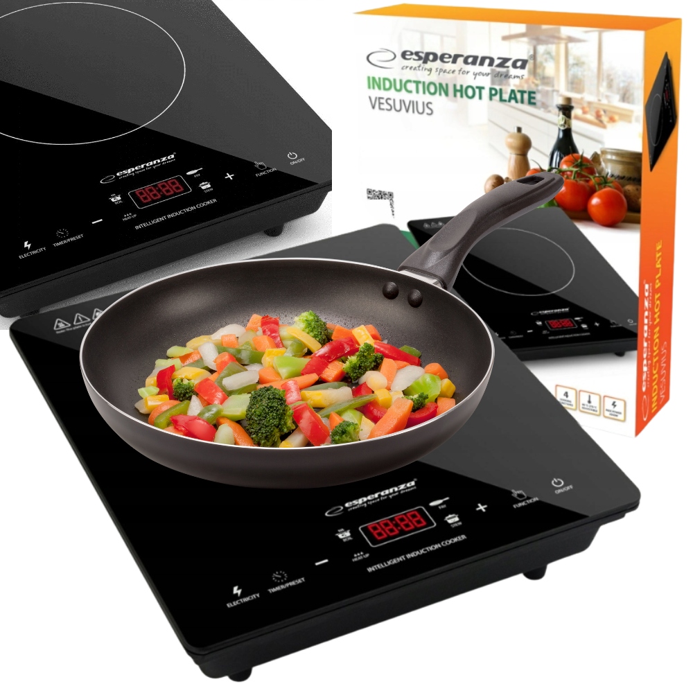 Indukční Elektrická Varná Deska 2000 W, Výkonný Časovač, Černá Barva