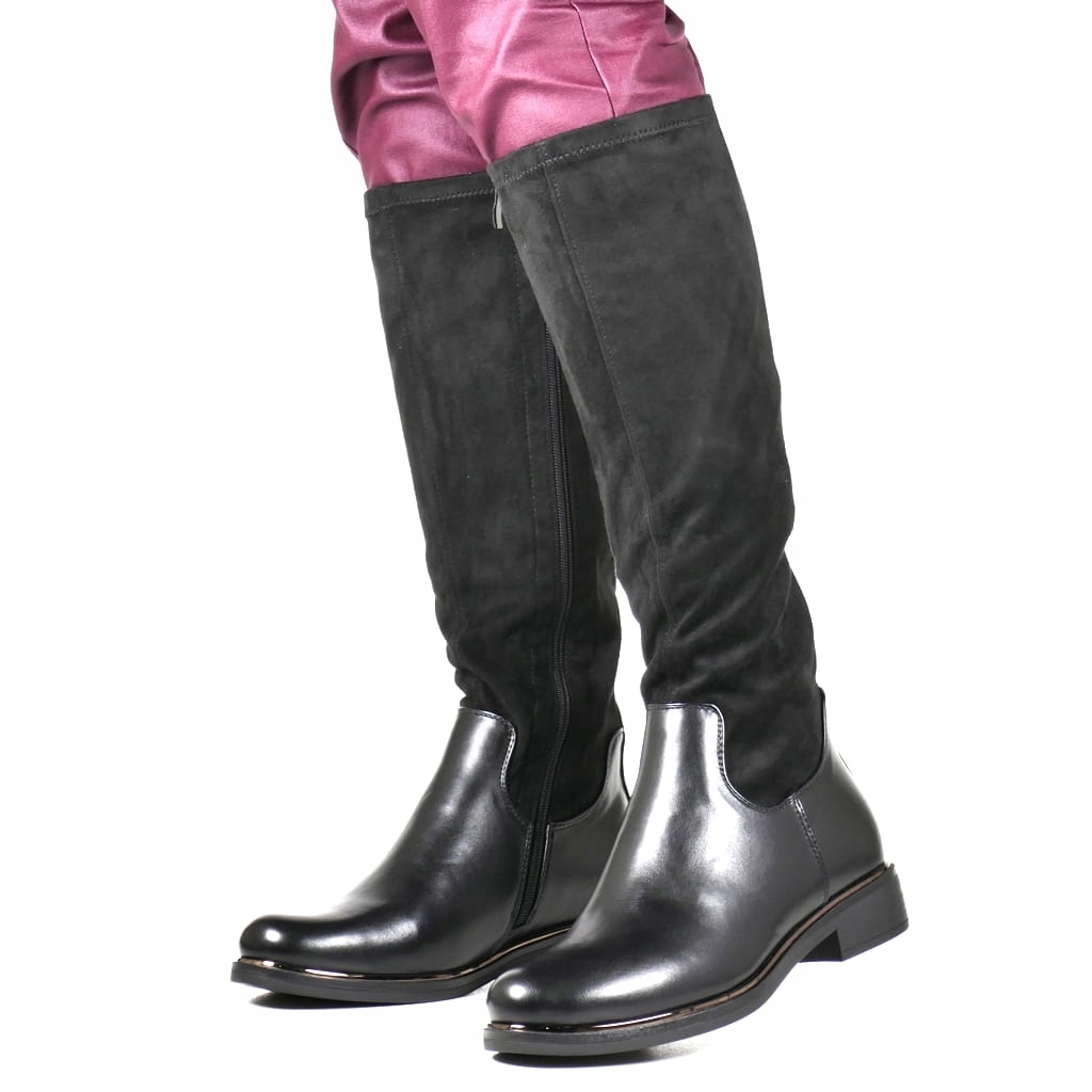 Černé Kozačky Semišové, Přiléhavé, Přiléhavé, Elegantní New 38