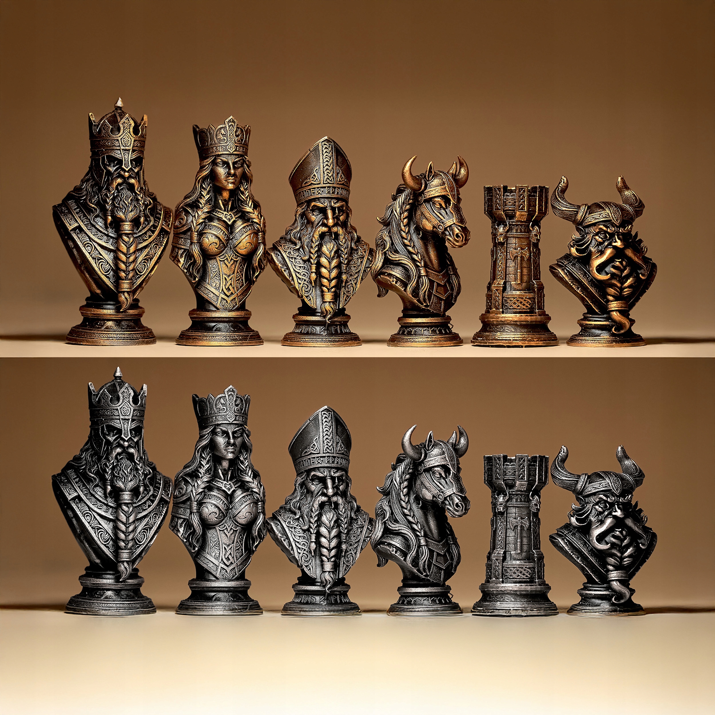 Šachové figurky Vikingové a severská mytologie Sada 32 kusů 3D tisk vel. M