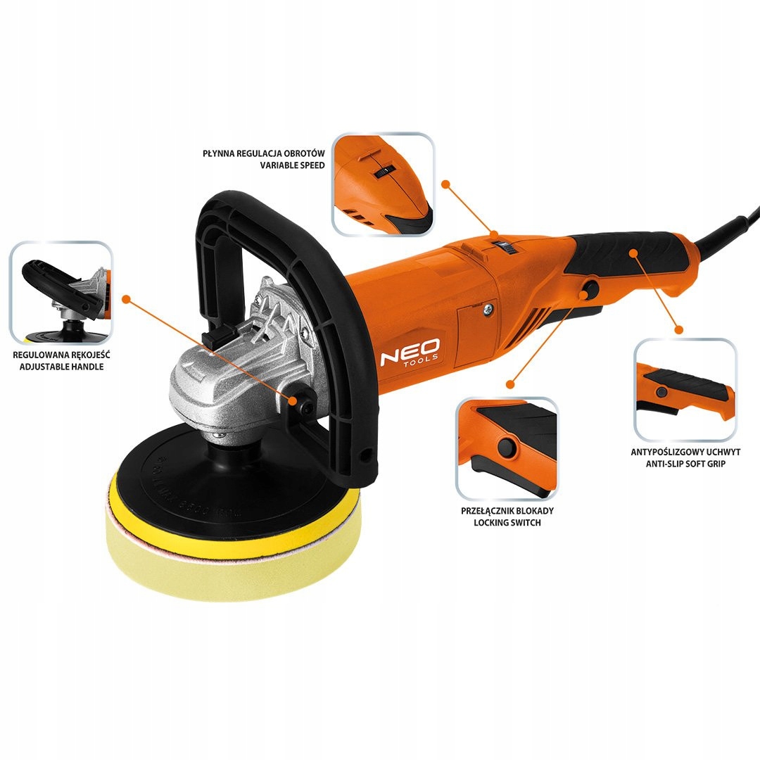 NEO POLERKA SAMOCHODOWA MIMOŚRODOWA 900W, 150MM, 6 STOPNI REGULACJI Marka Neo Tools