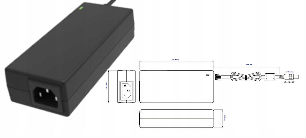 POSC19473D-C14, desktop, Ac zásuvka: Iec C14, DC konektor: 2.5x5.5 mm rovný