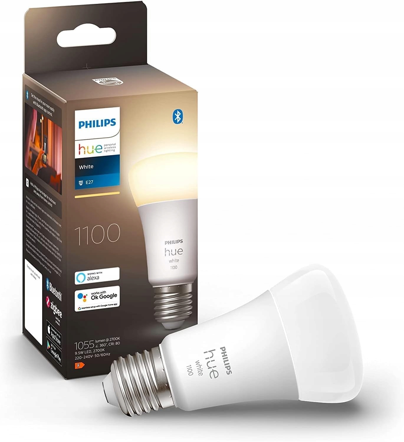 Led žárovka E27 A60 9,5W 2700K teplá Philips Hue bílá Bluetooth Zigbee