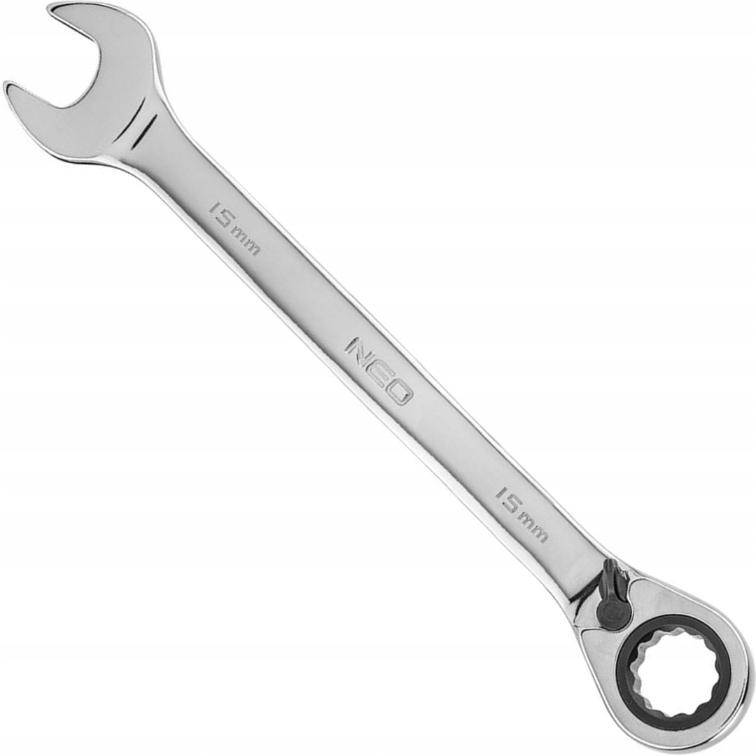 Neo Klucz 15mm płasko-oczkowy z grzechotką 72-zęby 195mm 09-327