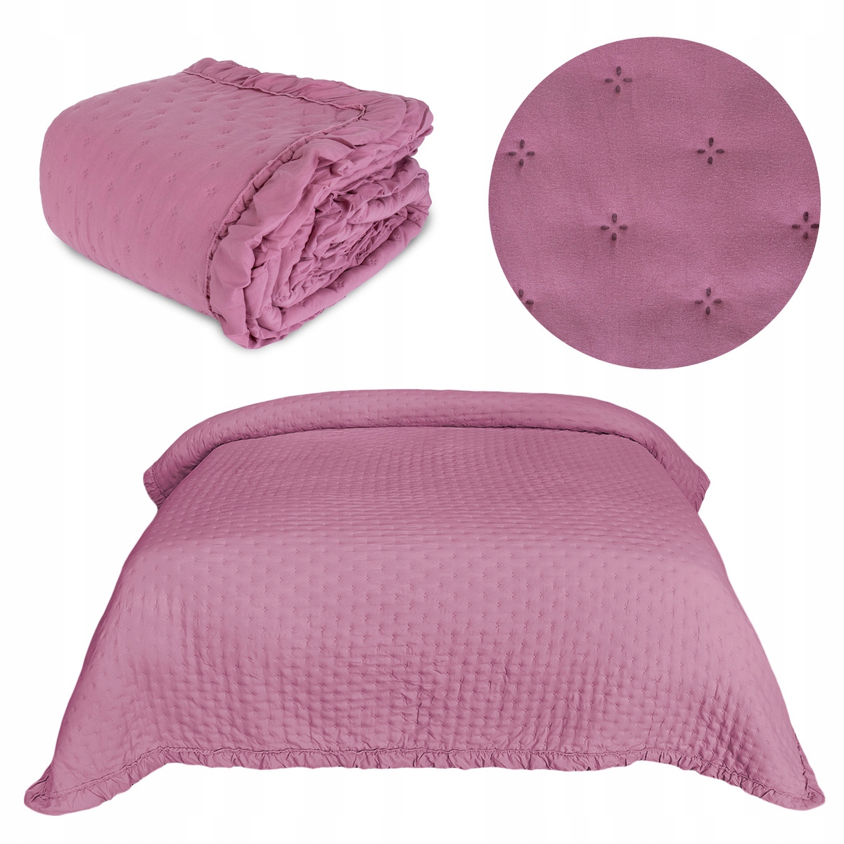 Přehoz na postel pohovka kapa prošívaná 220x240 s Volánkem kapa Celia Růžová