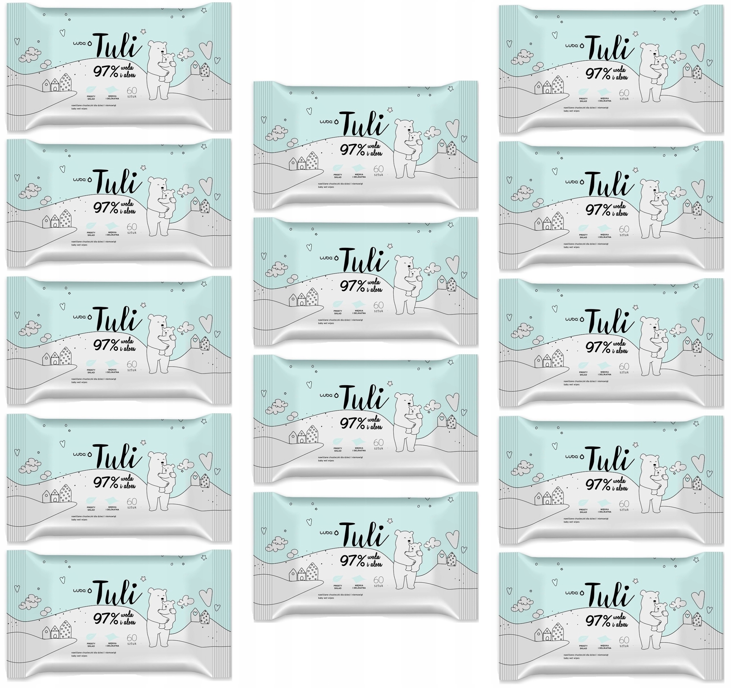 TULI CHUSTECZKI NAWILŻANE DLA DZIECI NIEMOWLĄT Z ALOESEM 97% WODY 60SZT
