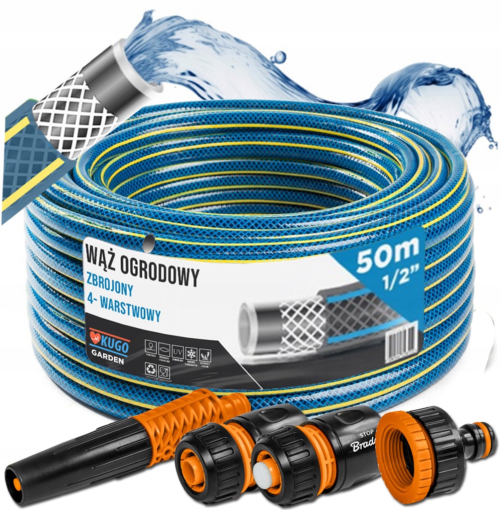 Hadice 1/2" 50 m 4 Vrstvy Zavlažovač Spojky Set Bradas