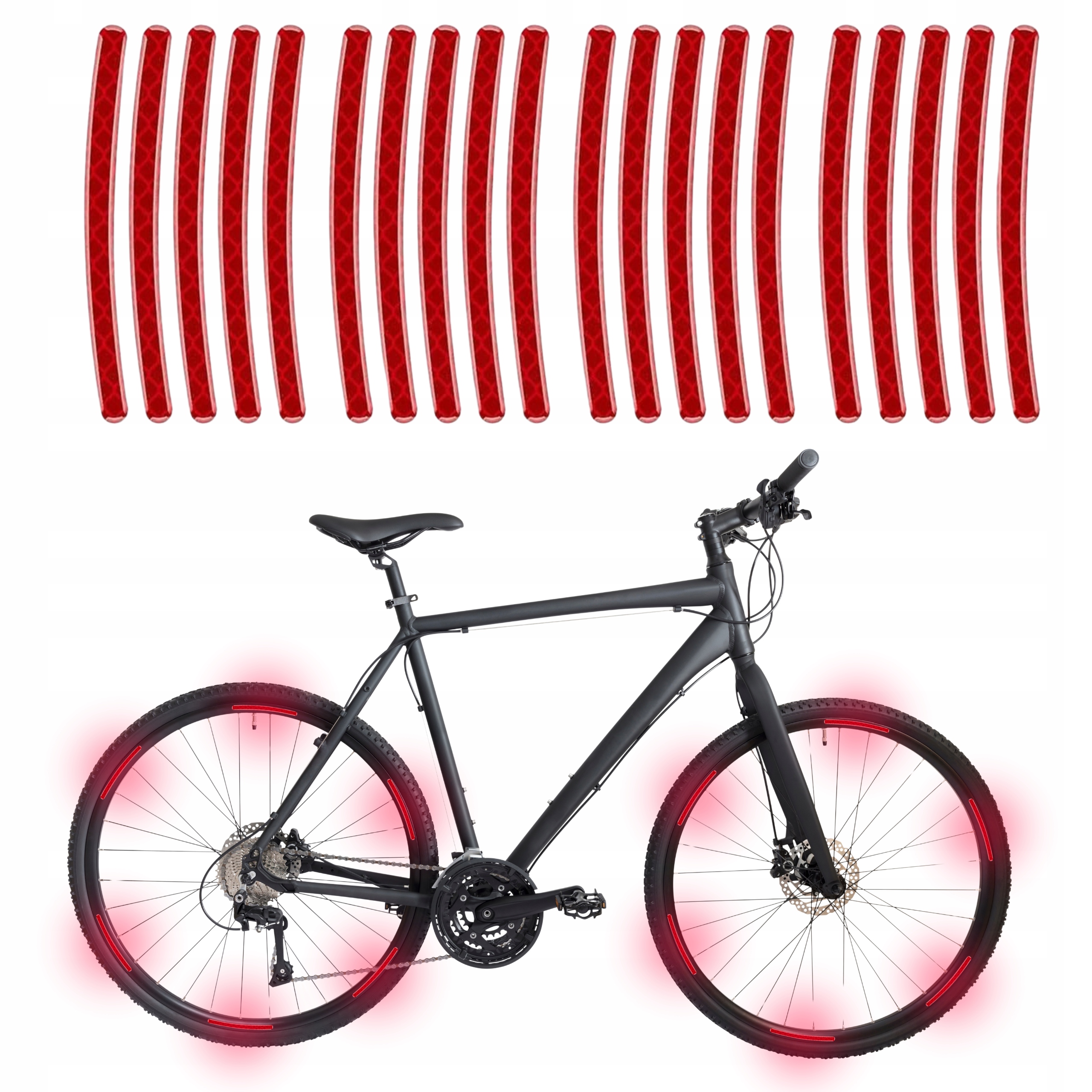 NAKLEJKI ODBLASKOWE NA KOŁA OPONY ODBLASKI NA ROWER MOTOR CZERWONE 20SZT