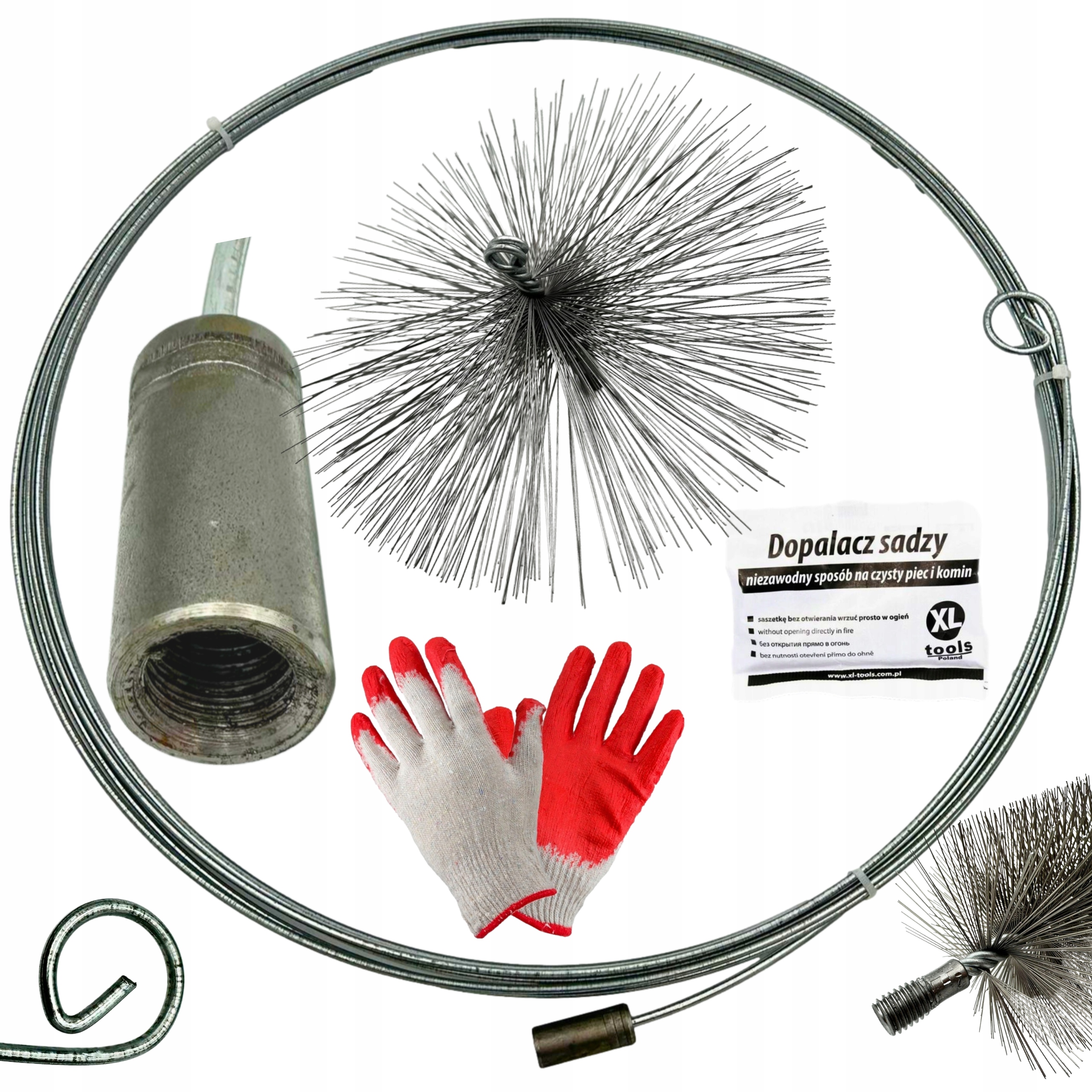 ZESTAW DO CZYSZCZENIA KOMINA OD DOŁU SZCZOTKA WYCIOR 8m PRZEPYCHACZ