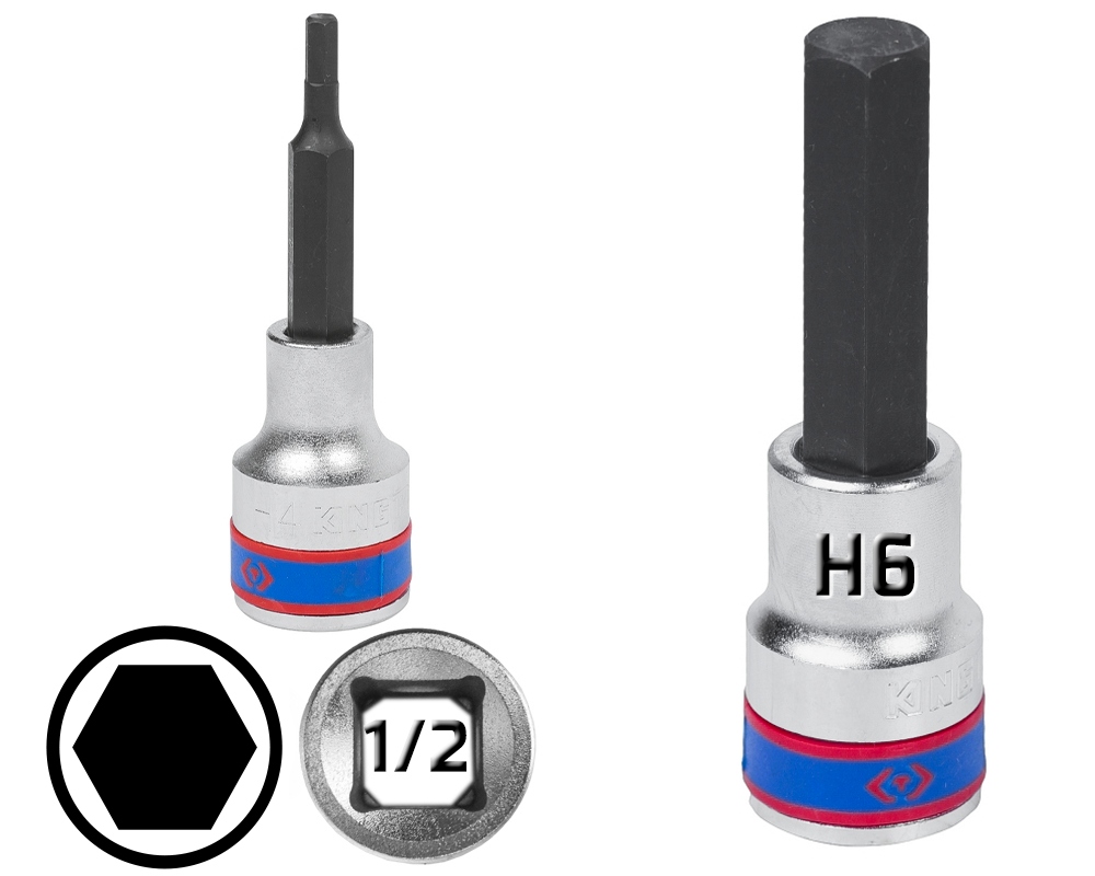 King Tony Klucz Nasadka Długa 1/2 Cr-V S2 Bit Inbus Hex H 6 x 80 mm 403506