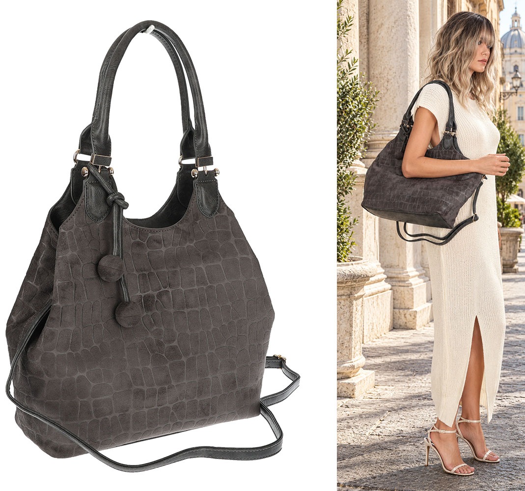 Dámská shopper kabelka prostorná semišová módní taška CC09 Šedá
