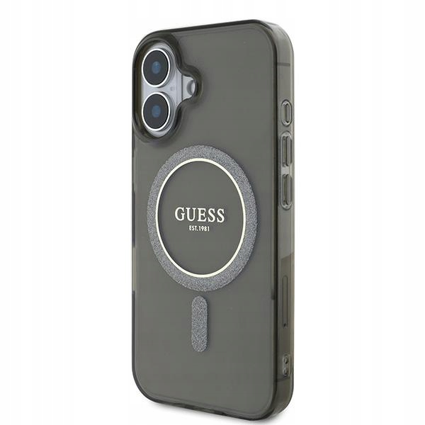 Pouzdro Guess pro iPhone 16 6.1" černé IML Glitter Circle MagSafe