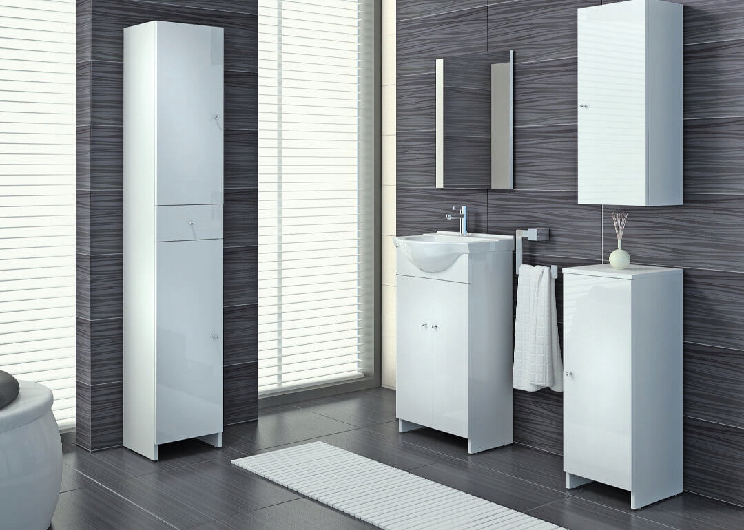 Szafka łazienkowa lakierowana z umywalką 45 cm BIAŁY POŁYSK + BATERIA Głębokość mebla 25 cm