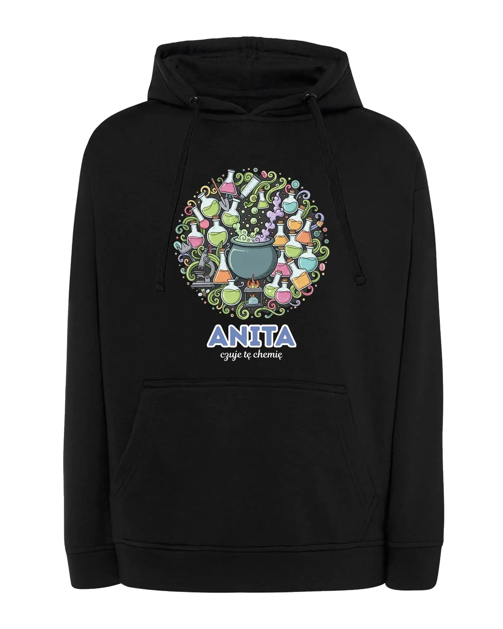Mikina s kapucí Chemik Personalizovaná Ilustrační Černá L
