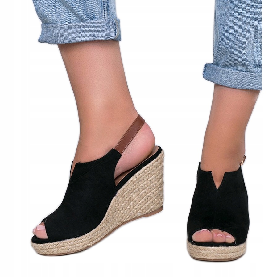 

Czarne Skóra ekologiczna Buty Sandały r.38