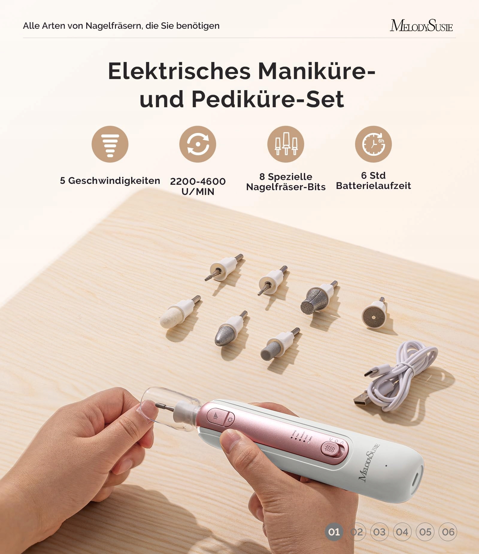 MELODYSUSIE Zestaw Do Manicure Pedicure 8w1 Elektryczny Pilnik LED — miniatura 2