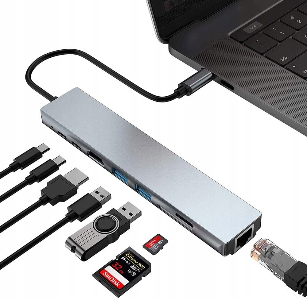 

Hub Usb-c Adapter Lan RJ45 Hdmi 4k Sd Usb 3.0 Pd
