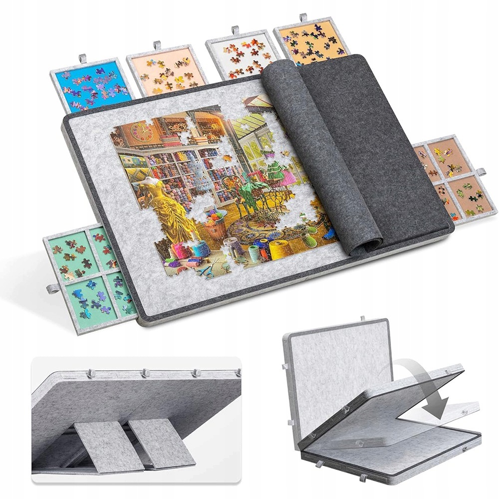 Stół Do Puzzli 1500 El. 6 Szuflad Składana Mata Do Puzzli Organizer Filcowy