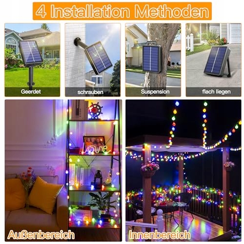 OLLNY Solarny Łańcuch Świetlny Girlanda Zewnętrzna 12M 100LED IP65 8 Trybów — miniatura 7