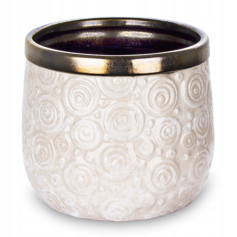 

Doniczka Ceramiczna 17x15cm Beżowa Złota Zdobiona