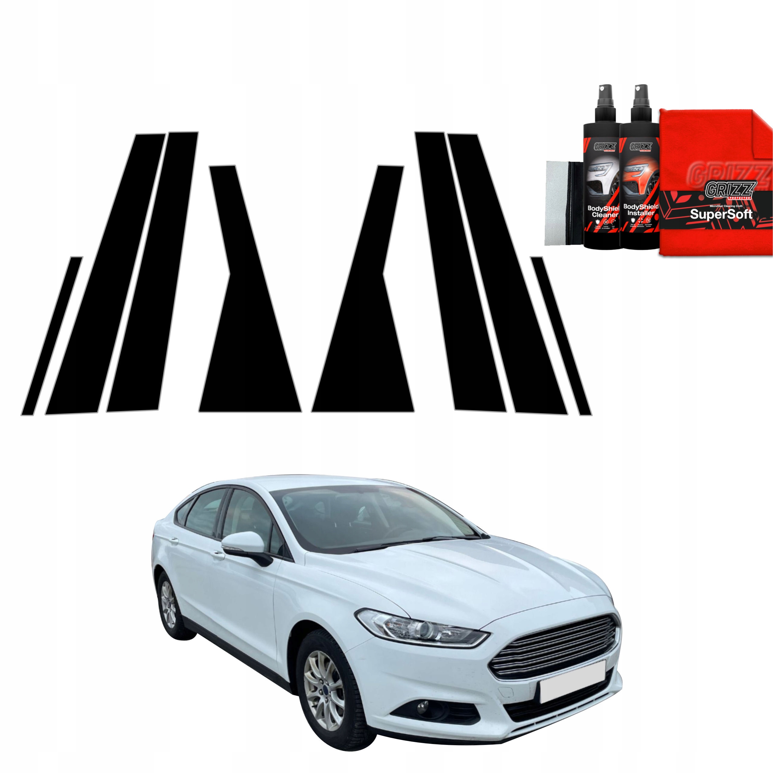 8v1 Černá fólie na sloupky pro Ford Mondeo Mk5 Sedan (2014-2019)