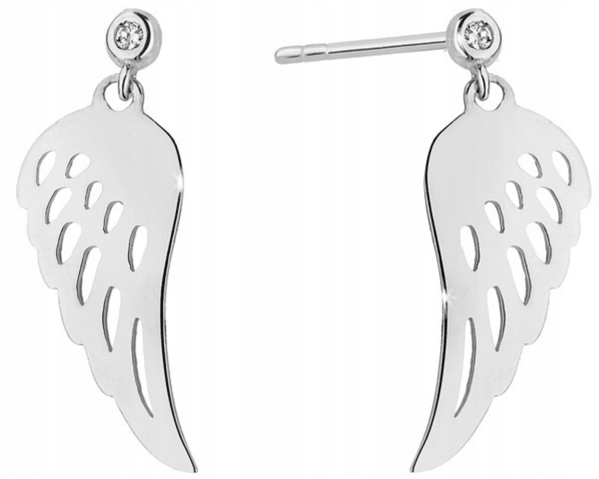 Zlaté náušnice s brilianty a andělským křídlem