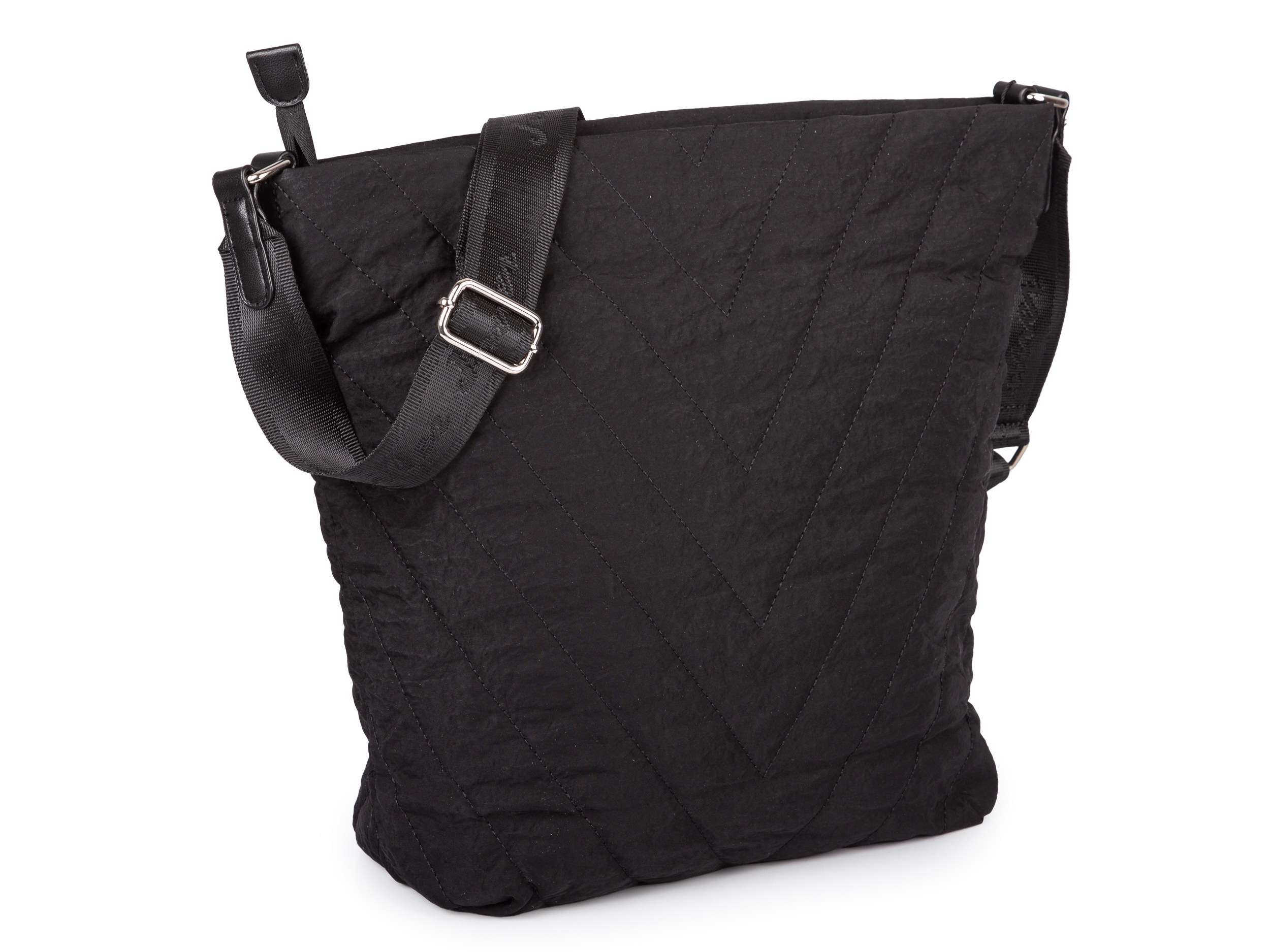 Velká prošívaná dámská kabelka přes rameno, lehká, látková, městská, černá