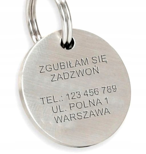 Metalowy identyfikator/adresówka 20mm Twój Grawer Typ adresówka