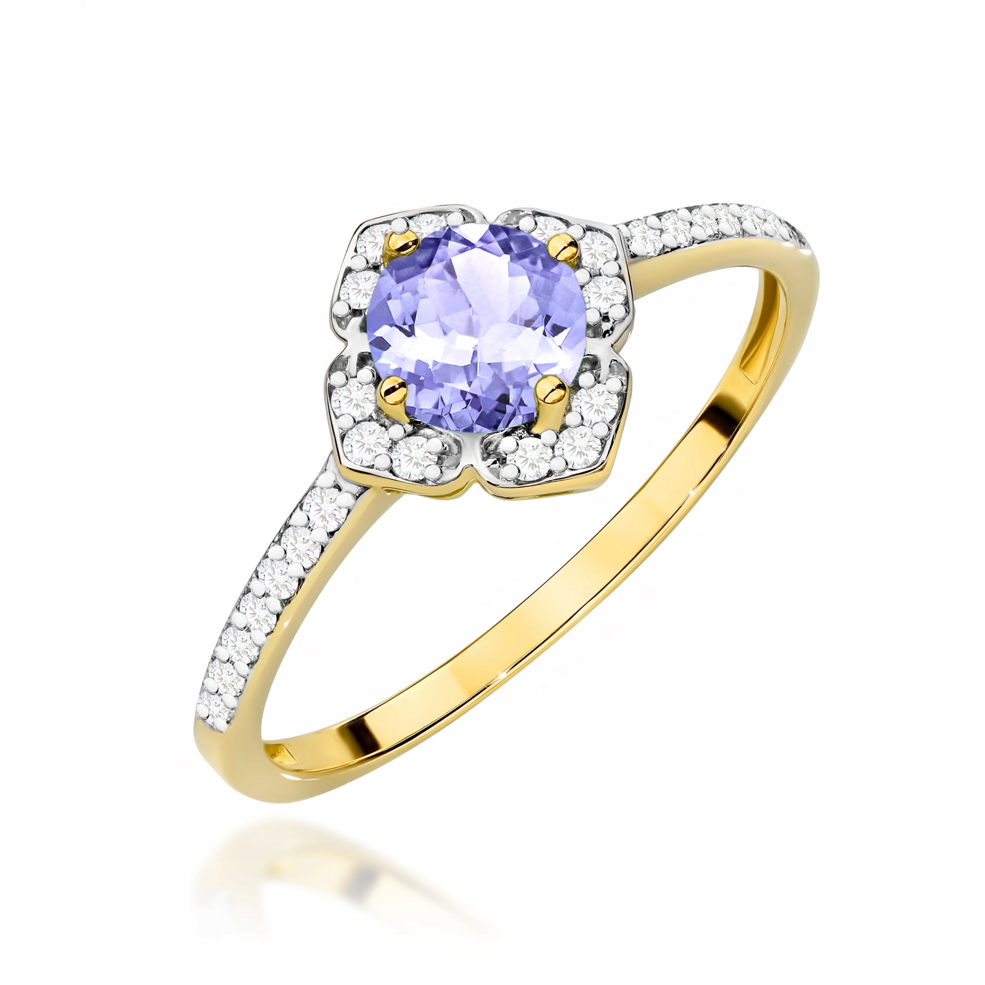 Zlatý prstýnek 585 s tanzanitem a diamanty, kulatý, zásnubní, módní