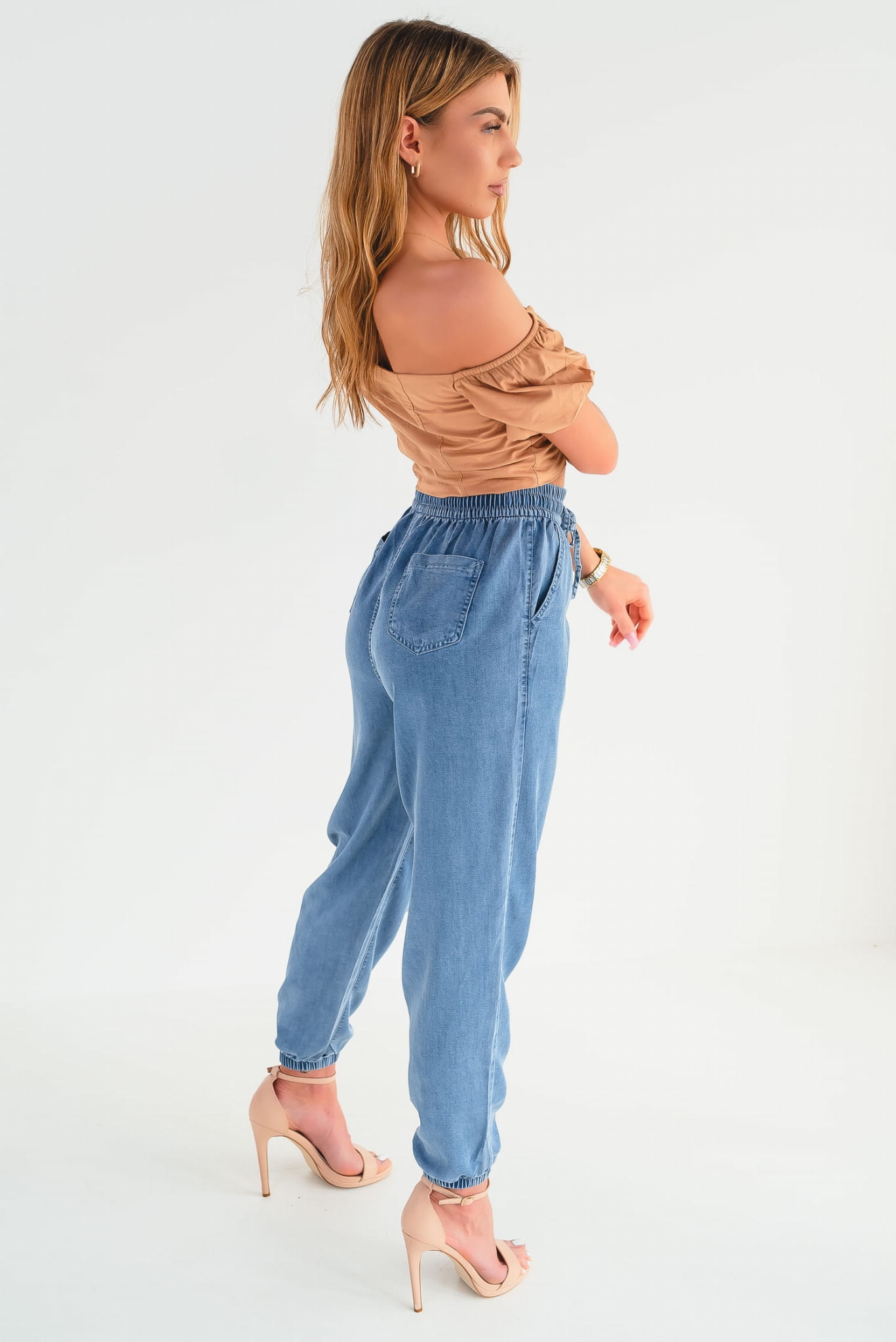 DAMSKIE MATERIAŁOWE SPODNIE PRZEWIEWNE JOGGERY GUMA W PASIE S/M Rozmiar S/M