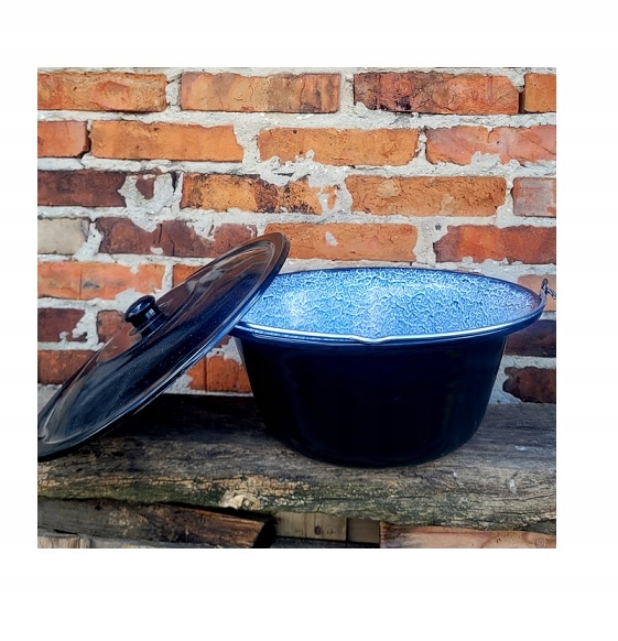 Kociołek wiszący węgierski emaliowany 14l pokrywka na ognisko gulasz