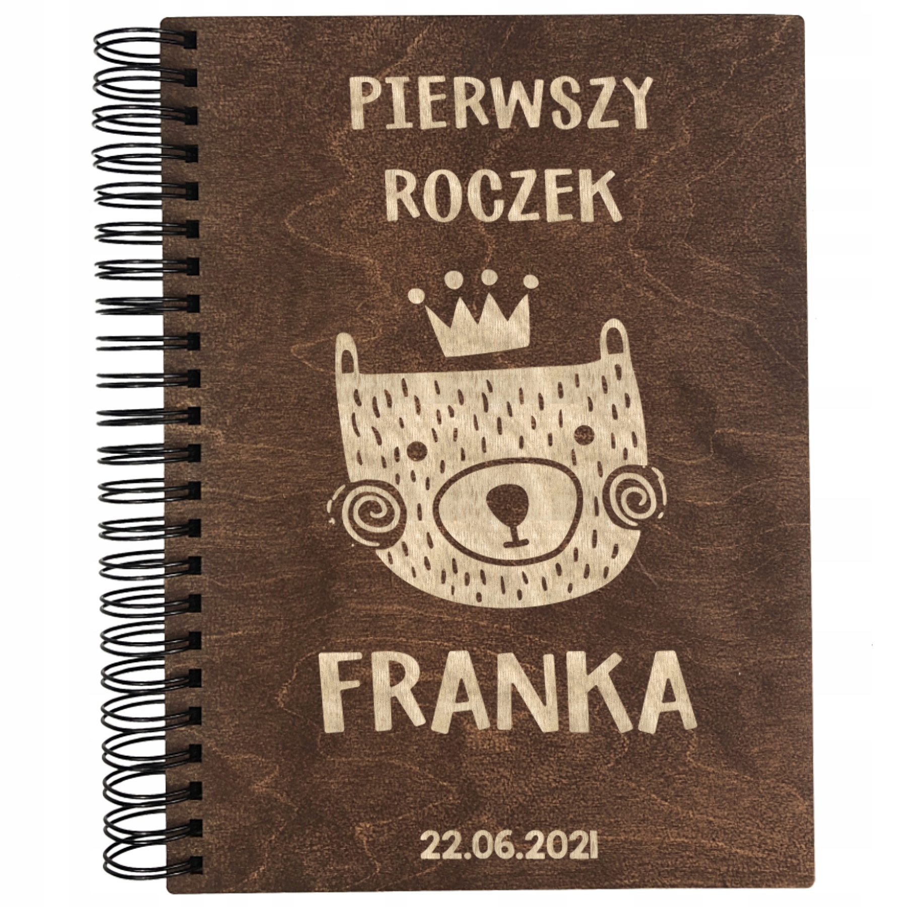DREWNIANY ALBUM NA ZDJĘCIA PREZENT NA ROCZEK URODZINY DZIECKA Z GRAWEREM