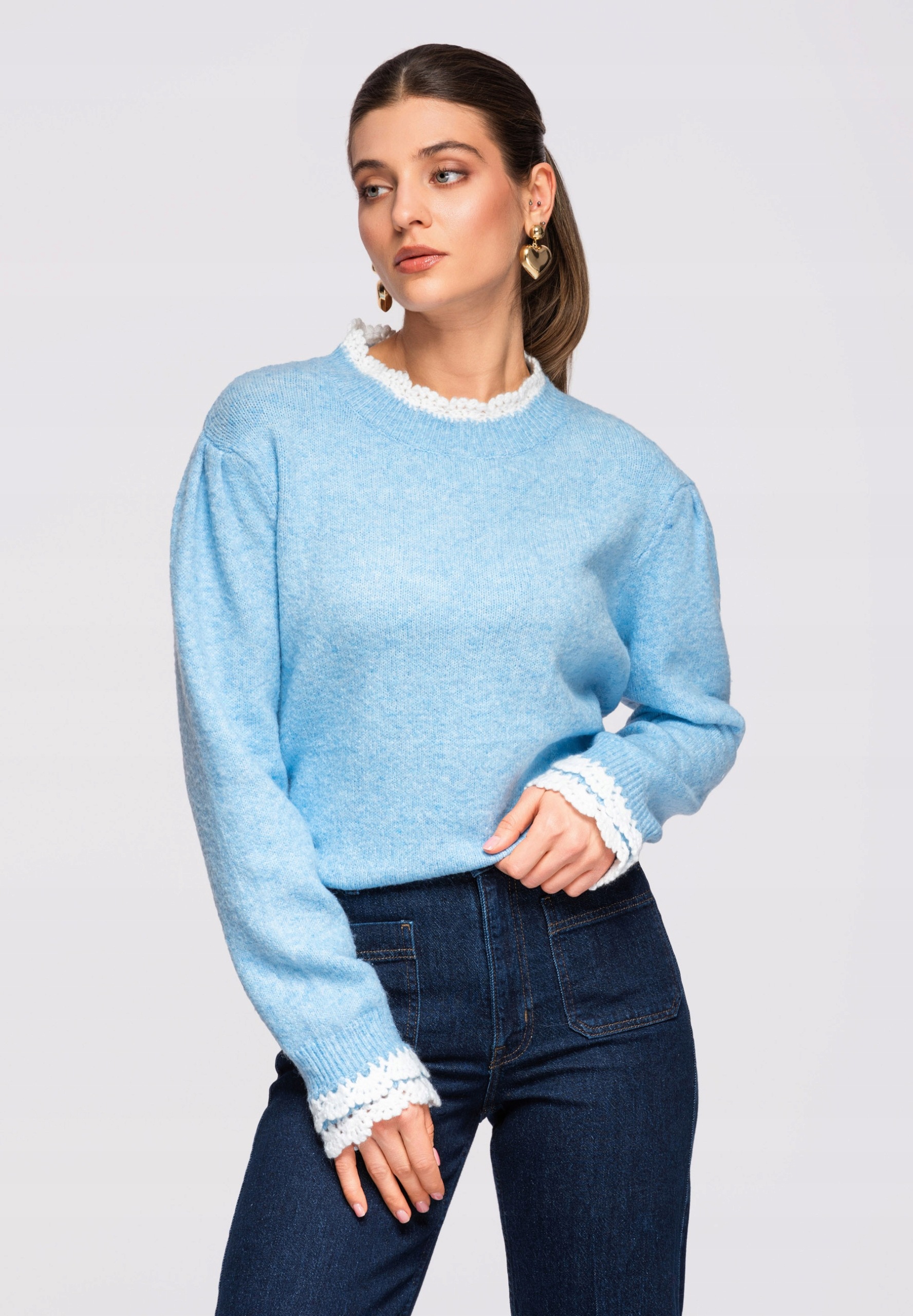 Dámský svetr s pologolfem ažurově modrý, pohodlný OW-SWSW-0105 vel. Onesize