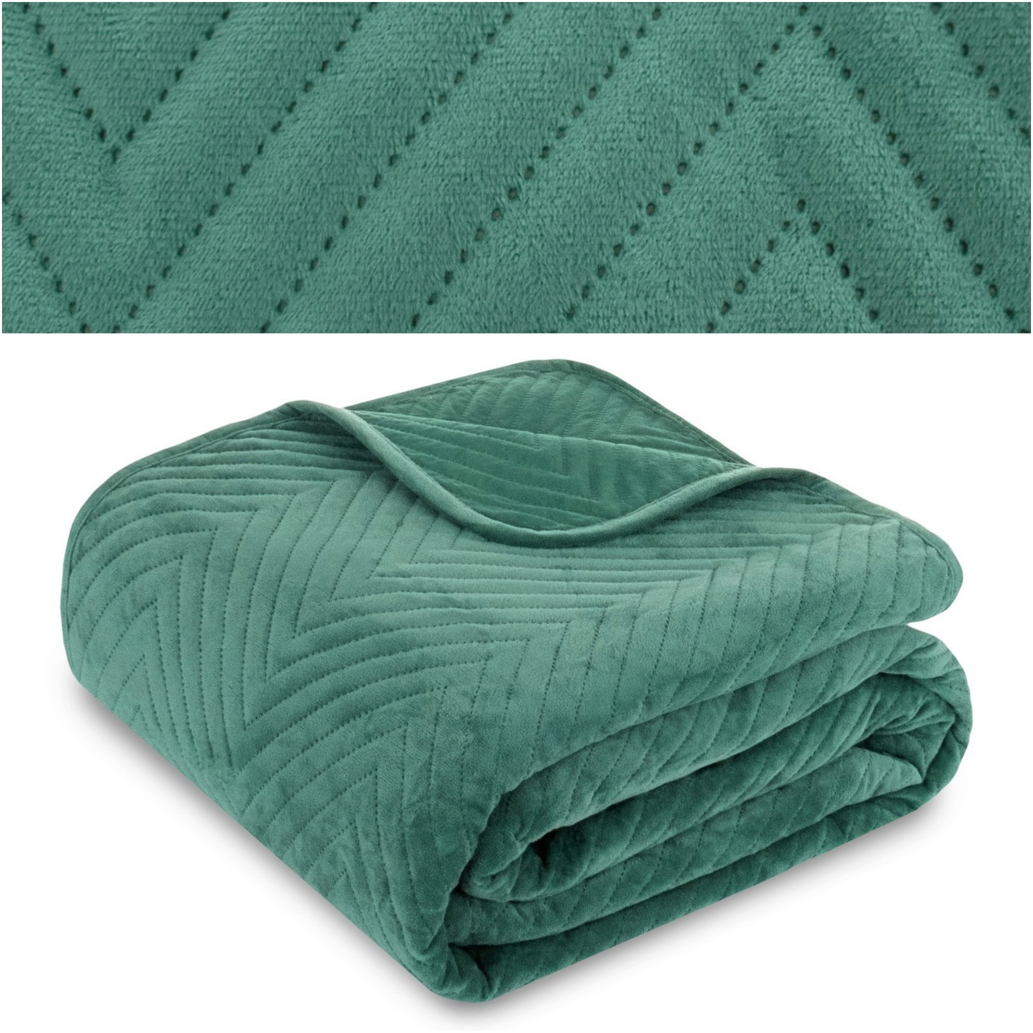 Přehoz na postel pohovku 220x240 prošívaný vzor rybí kosti Velur Caden Zelený