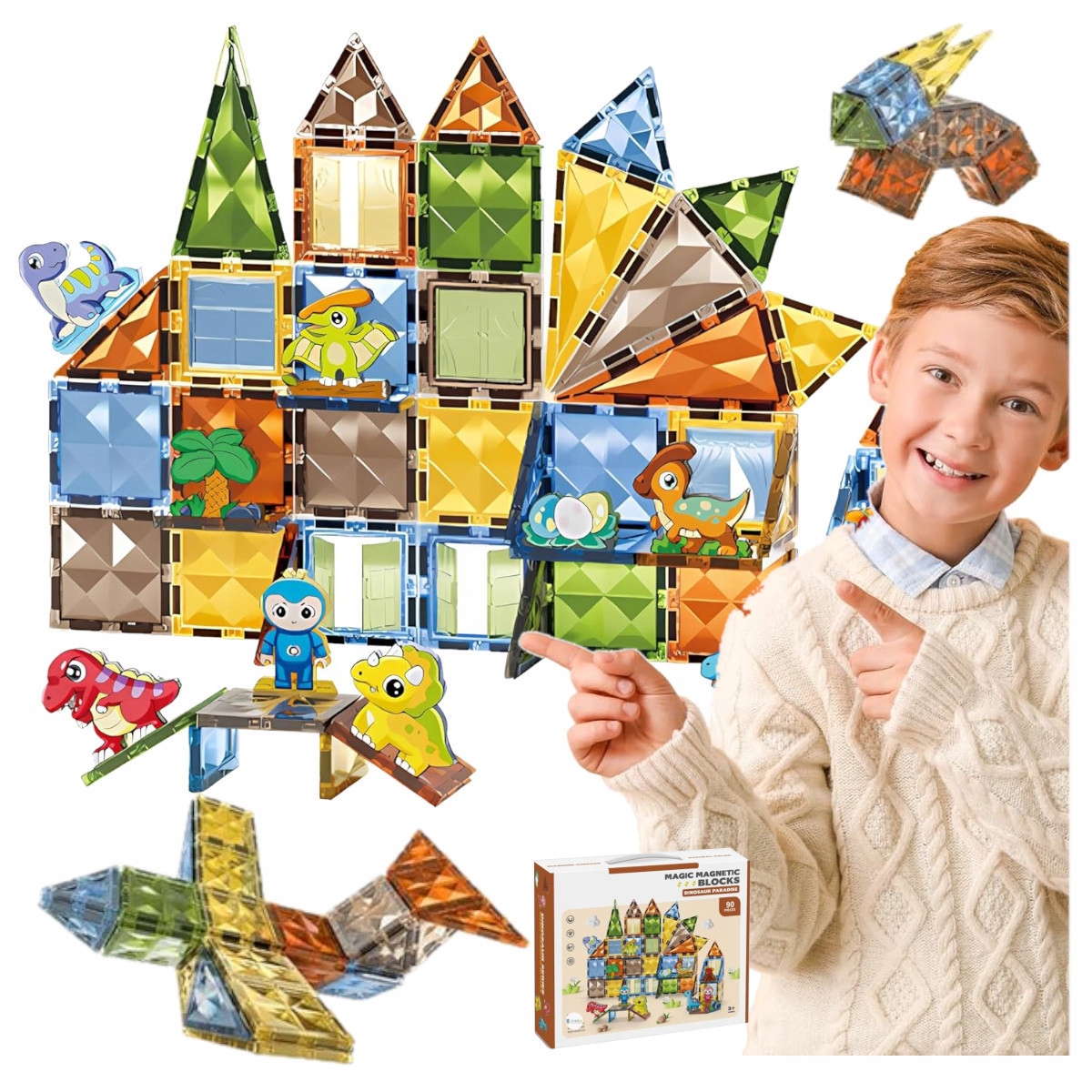 MÁGNESES ÉPÍTŐKOCKÁK GYEREKEKNEK MAGNETIC BLOCKS SZETT 90 DB-OS Termékszélesség 29 cm