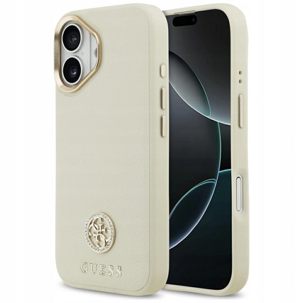Pouzdro Guess Grained Strass Logo MagSafe pro Apple iPhone 17, béžové