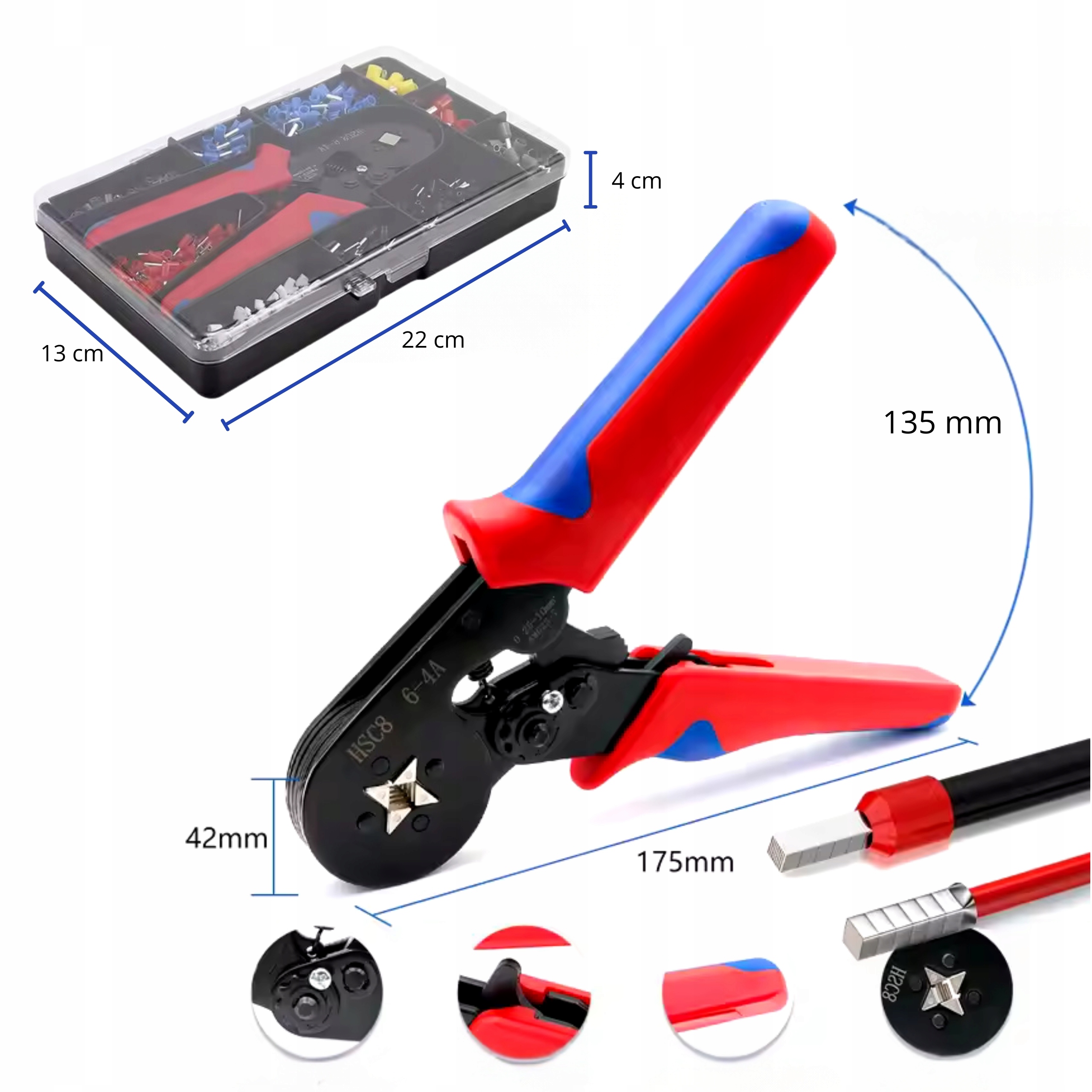 ZACISKARKA DO KONEKTORÓW Szczypce zaciskowe PRZEWODÓW KABLE 1200 tulejek Kolor wielokolorowy
