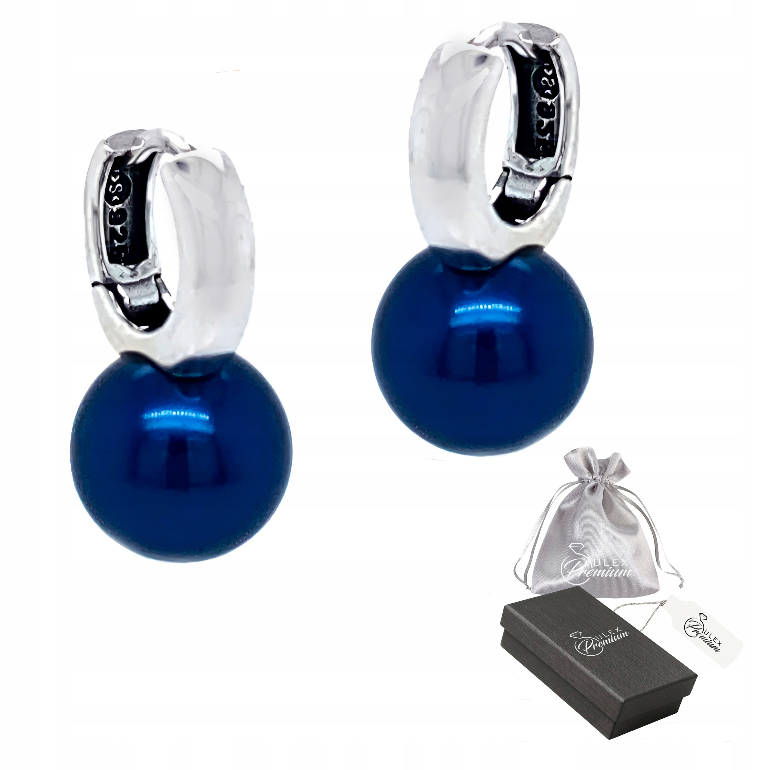 Náušnice stříbro ryzost 925 Elegantní stylové s Kobaltovou perlou pro ni