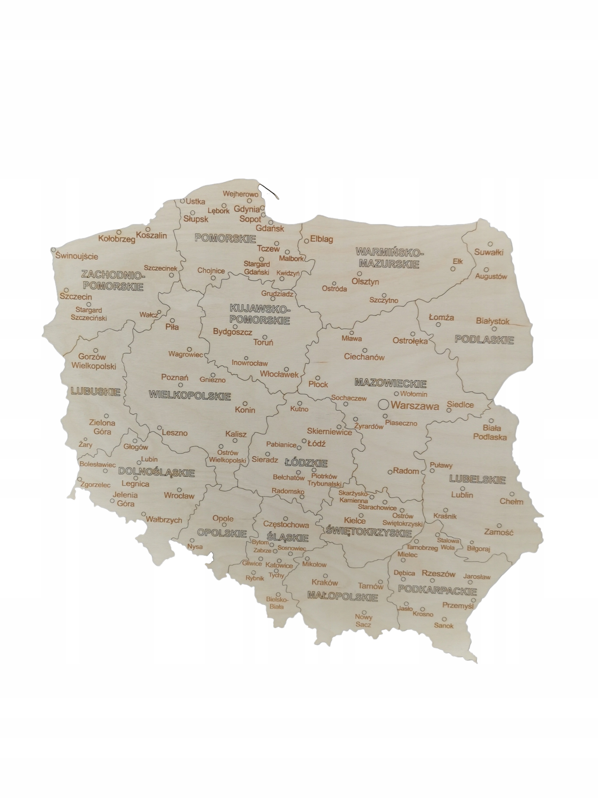 

Drewniana Mapa Polski Miasta Dekoracja 39x42cm