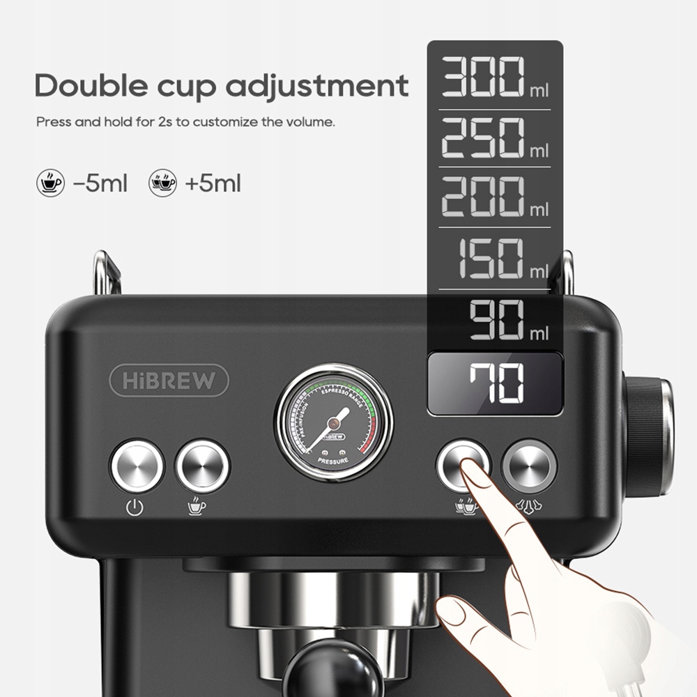 EKSPRES DO KAWY PÓŁAUTOMATYCZNY LED CYFROWY 1350W 20BAR HIBREW H10A czarny Stan opakowania oryginalne